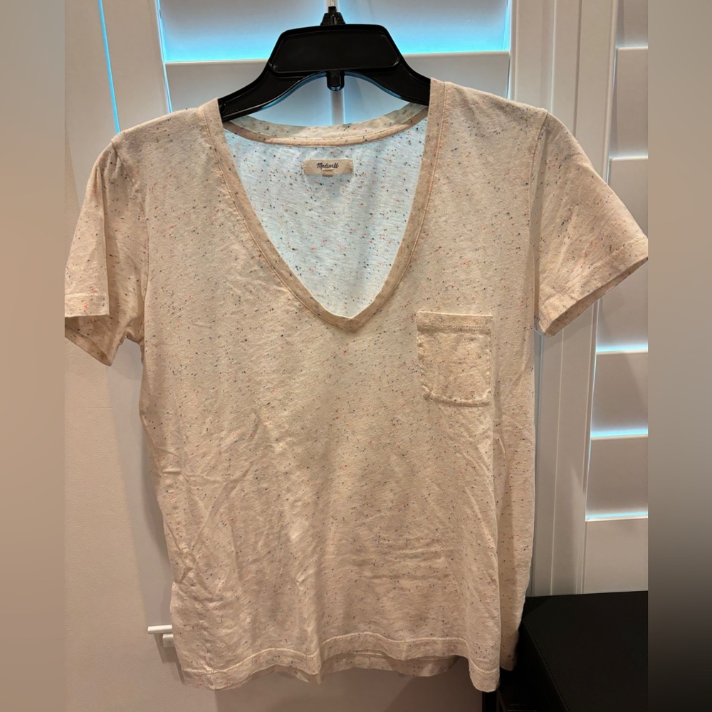 Madewell Cream Speckled Short Sleeve V-Neck Tee